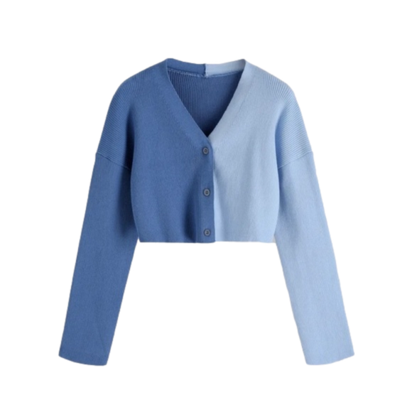 Cider Tops - NWT Small Cider Two Tone Blue Cropped Button Up Sweater Long Sleeve Top